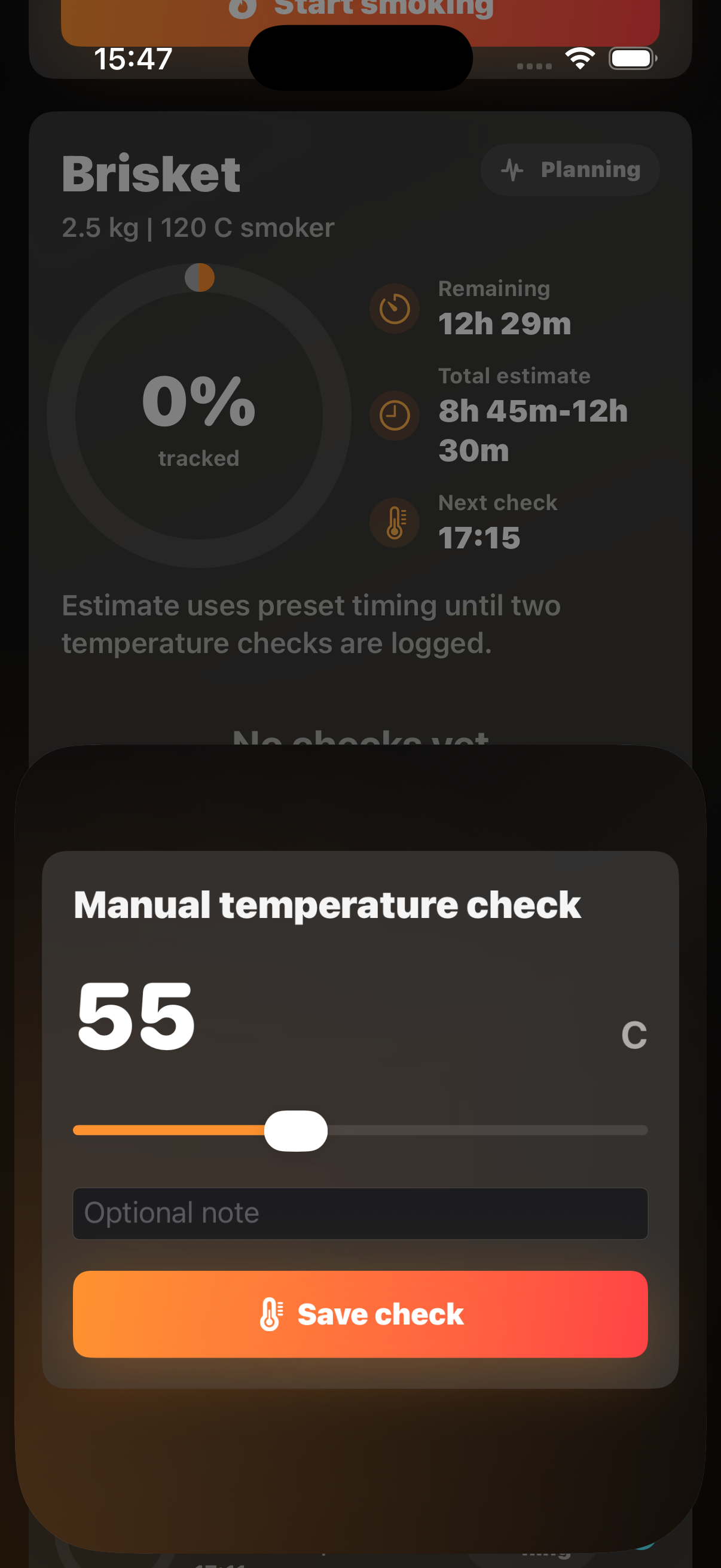 Manual check screen in SmokeShow